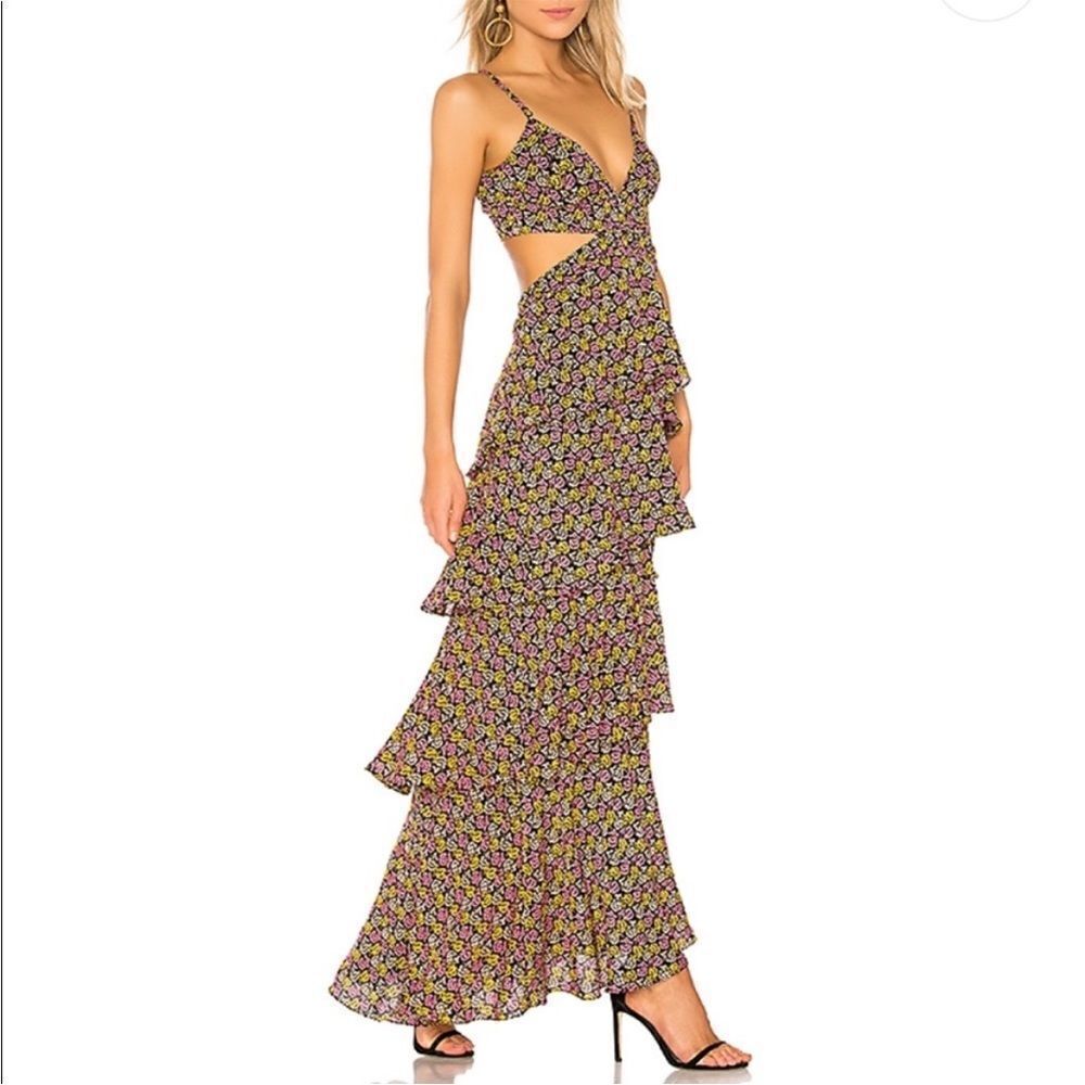 ALC Titus Floral Tiered Open Waist Silk Maxi Dress